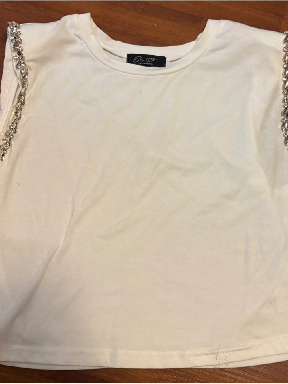 White Embellished Sleeve Crop Top